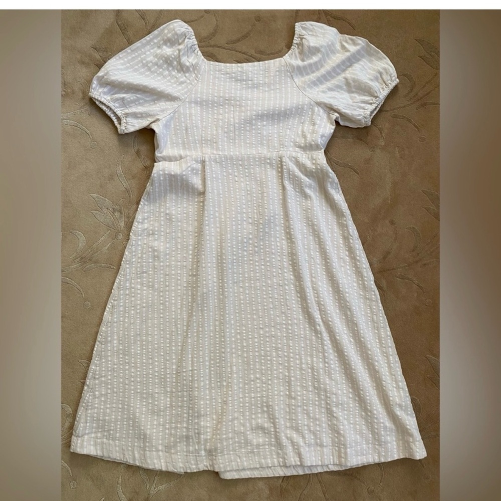 Madewell Womens Cream Midi Dress Puff-Sleeves Button-Wrap Size 10 - Picture 6 of 10